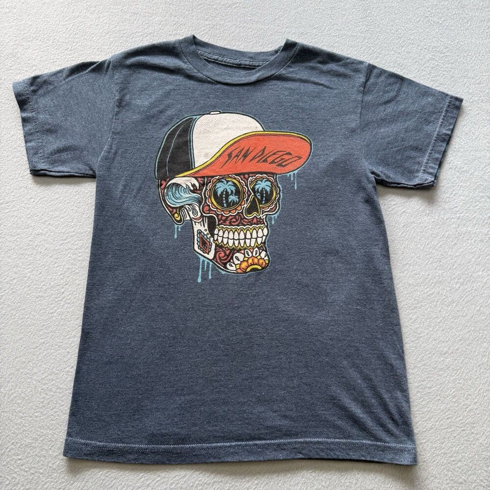 Duck Company San Diego Sugar Skull Graphic T-Shirt Medium Blue Heather